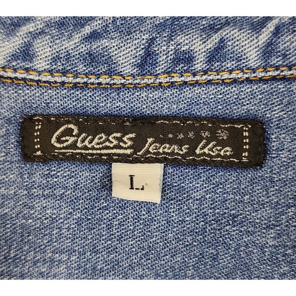 Guess Jean Jacket Womens Large Blue Denim Classiccore Casual Vintage USA - Picture 3 of 11